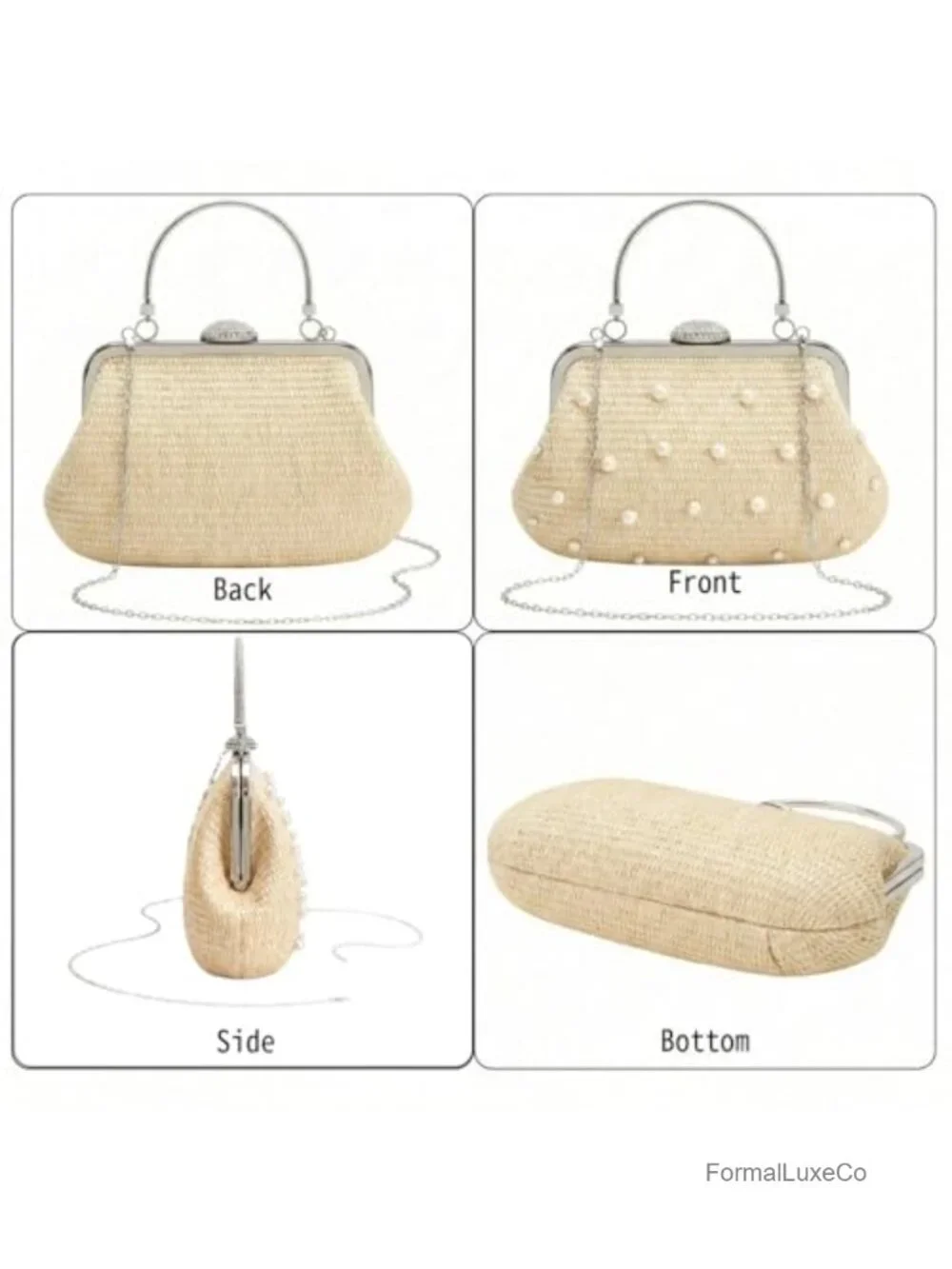 Woven Straw Clutch with Top Handle, Detachable Chain, Evening Bag, Summer Beach